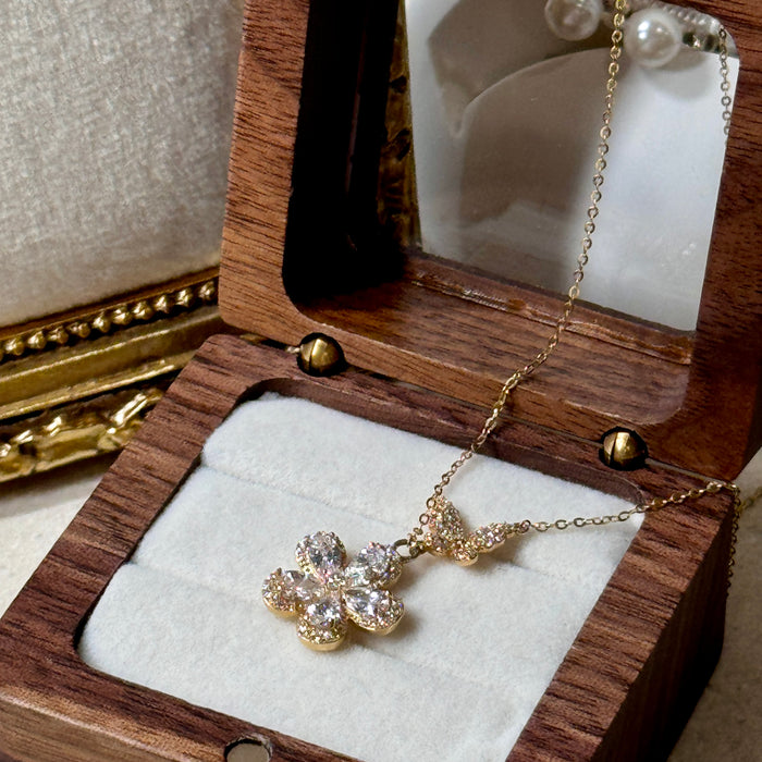 14K Yellow Gold Flower and Butterfly Necklace