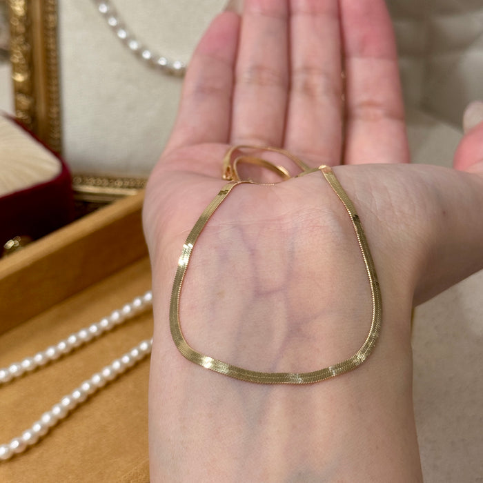 14K Solid Yellow Gold Flat Necklace Unisex