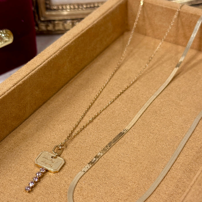 14K Solid Yellow Gold Flat Necklace Unisex