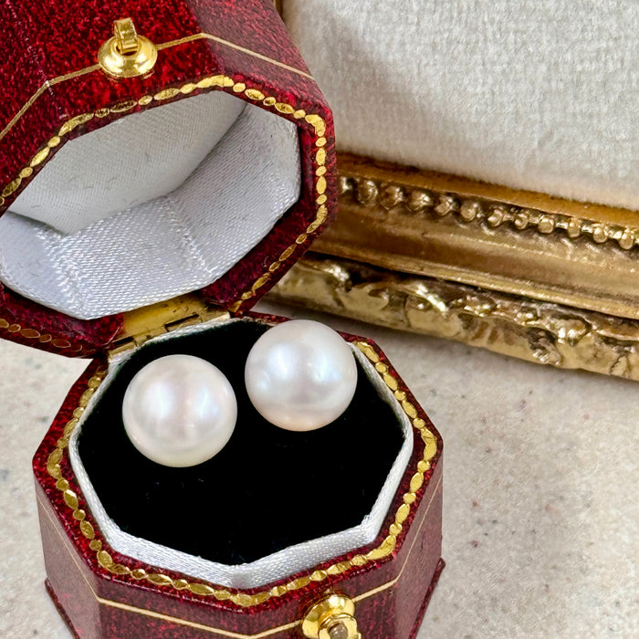 10K Yellow Gold Freshwater Pearl 8.80MM x 8.85MM Earring with GRC Certificate
