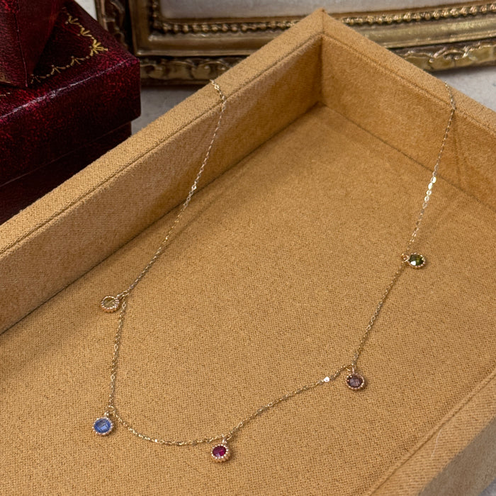 (PREORDER) 14K Yellow Gold Rainbow Gems Bezels Charms Necklace