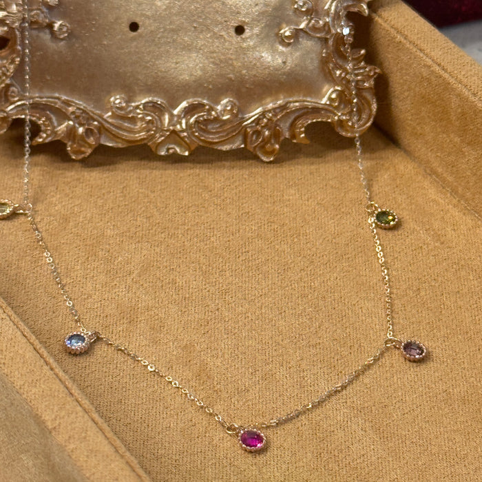 (PREORDER) 14K Yellow Gold Rainbow Gems Bezels Charms Necklace