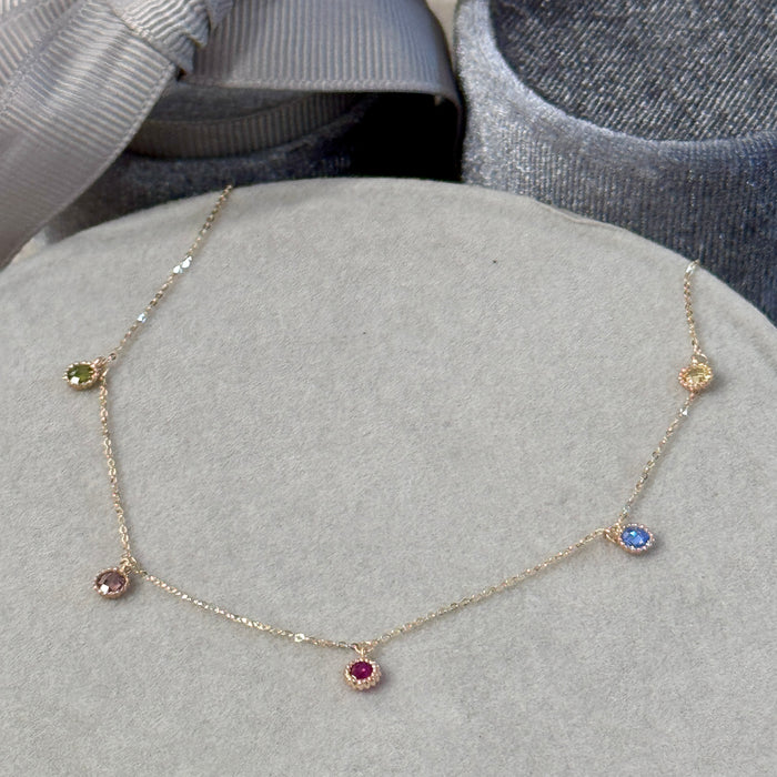 (PREORDER) 14K Yellow Gold Rainbow Gems Bezels Charms Necklace