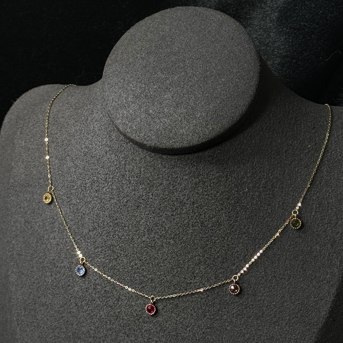 (PREORDER) 14K Yellow Gold Rainbow Gems Bezels Charms Necklace