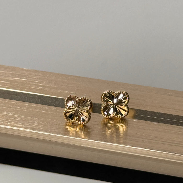 10K Yellow Gold Flower Clover Stud Earring