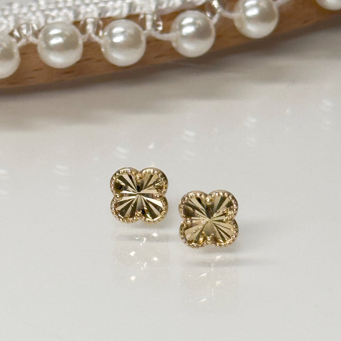 10K Yellow Gold Flower Clover Stud Earring