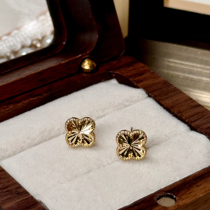 10K Yellow Gold Flower Clover Stud Earring