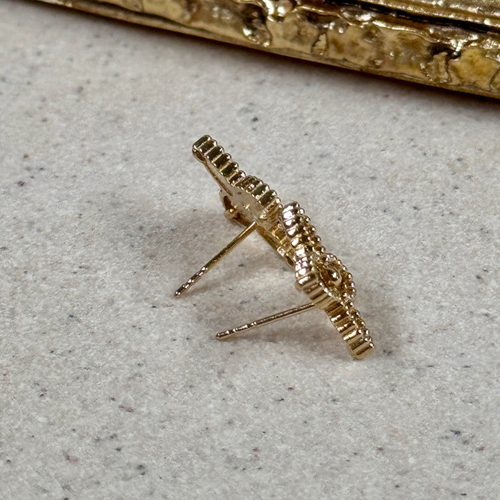 10K Yellow Gold Vintage Flower Design Stud Earring