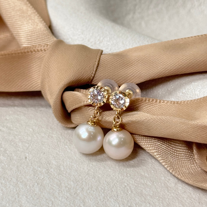 10K Yellow Gold Bubble Drop Freshwater Pearl Earring