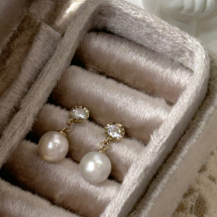 10K Yellow Gold Bubble Drop Freshwater Pearl Earring