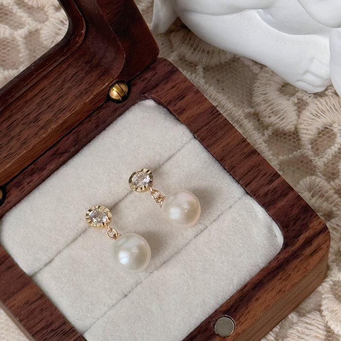 10K Yellow Gold Bubble Drop Freshwater Pearl Earring