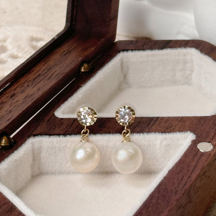 10K Yellow Gold Bubble Drop Freshwater Pearl Earring
