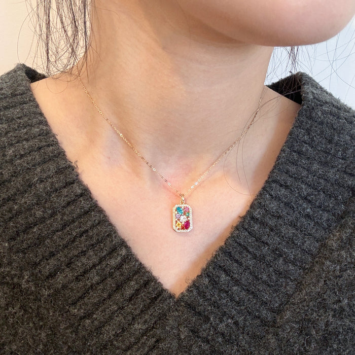 14K Yellow Gold Rainbow Flora Garden Geometric Necklace