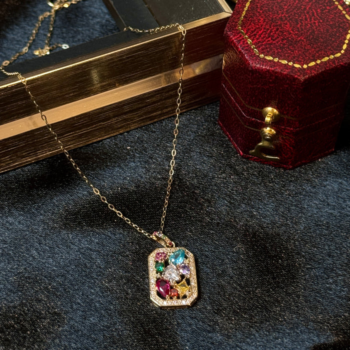 14K Yellow Gold Rainbow Flora Garden Geometric Necklace