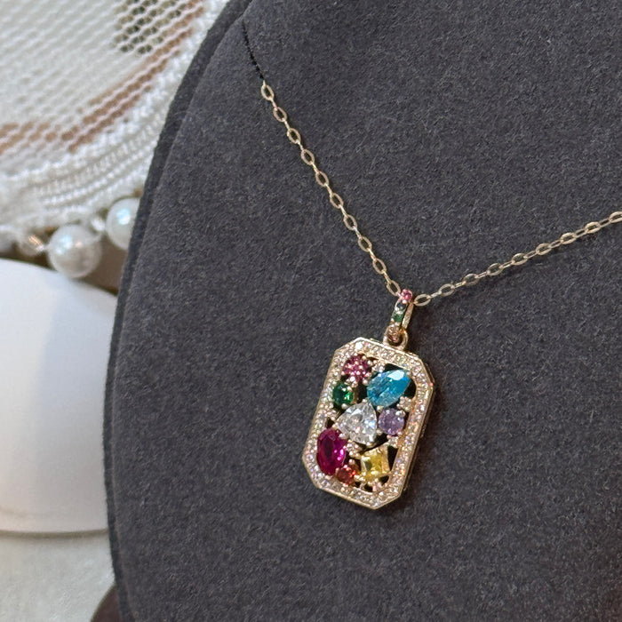 14K Yellow Gold Rainbow Flora Garden Geometric Necklace