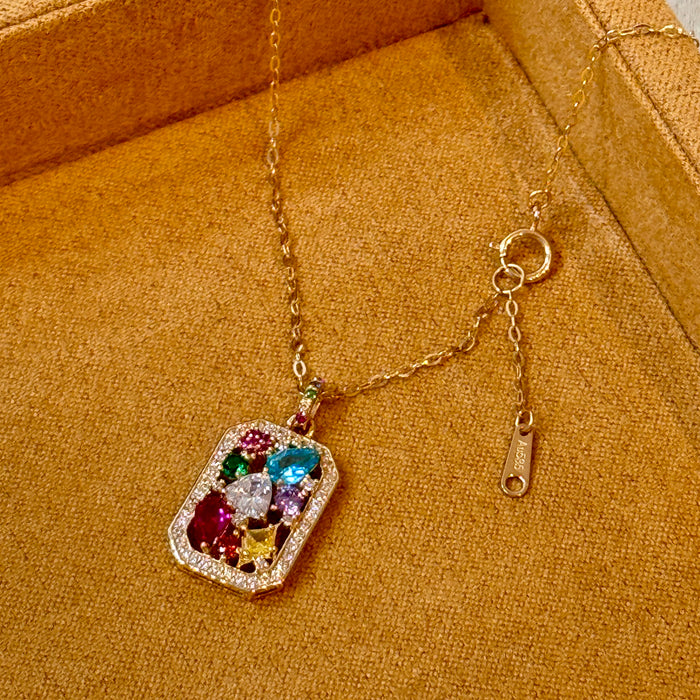 14K Yellow Gold Rainbow Flora Garden Geometric Necklace