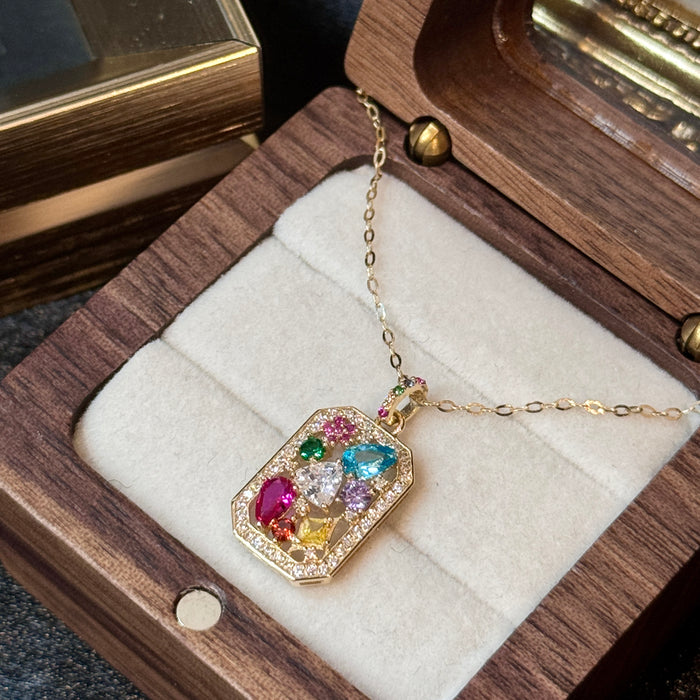 14K Yellow Gold Rainbow Flora Garden Geometric Necklace