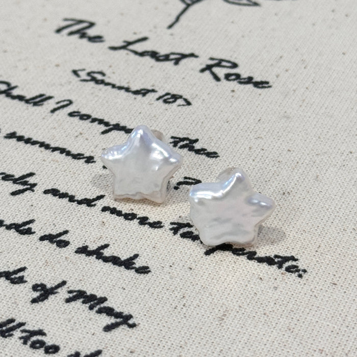 10K Yellow Gold Star Shape Baroque Freshwater Pearl Earring