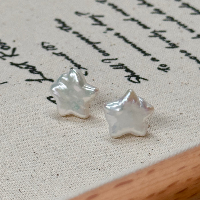 10K Yellow Gold Star Shape Baroque Freshwater Pearl Earring