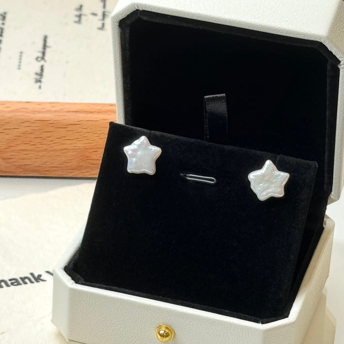 10K Yellow Gold Star Shape Baroque Freshwater Pearl Earring