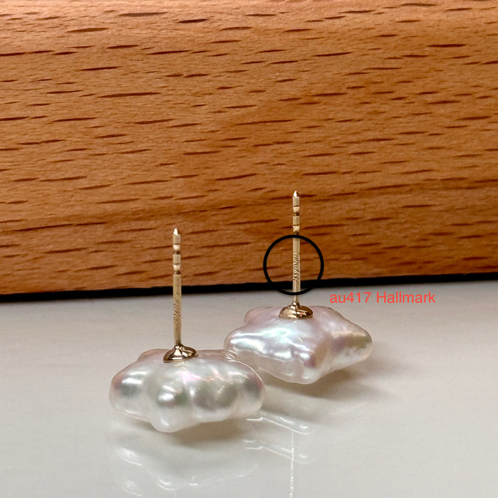 10K Yellow Gold Star Shape Baroque Freshwater Pearl Earring