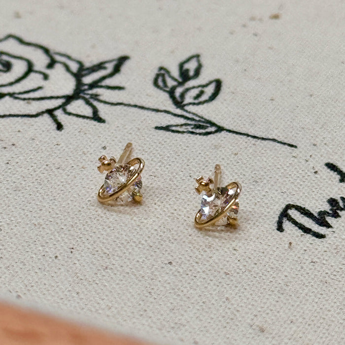 10K Yellow Gold Mini Saturn Stud Earring
