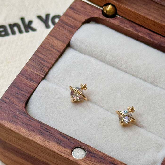 10K Yellow Gold Mini Saturn Stud Earring