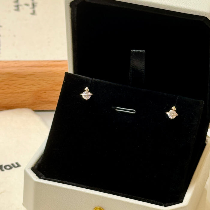10K Yellow Gold Mini Saturn Stud Earring