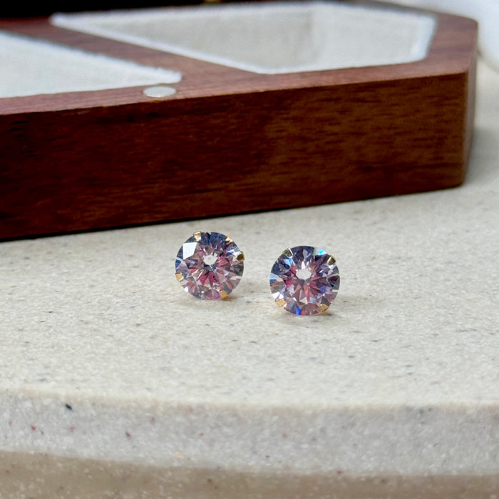 10K Yellow Gold Round 7MM Cubic Zirconia Stud Earring