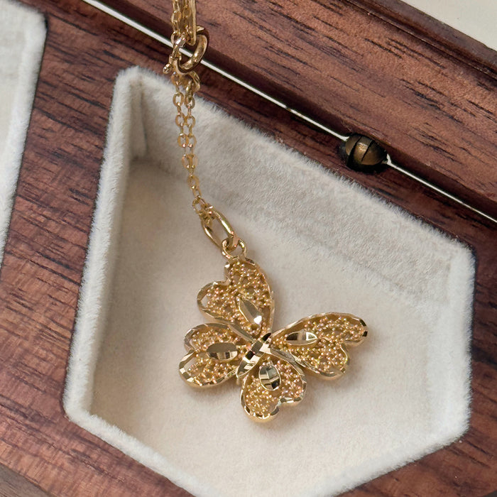 14K Yellow Gold Solid Gold Butterfly Necklace