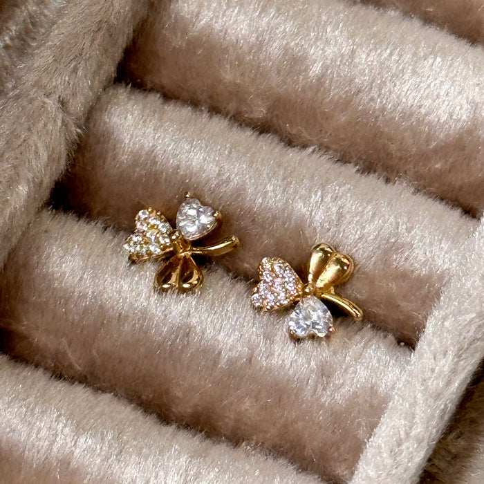 10K Yellow Gold Flower Clover Leaf Earring