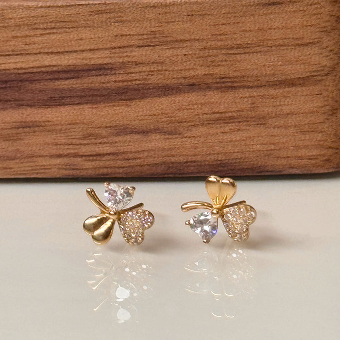 10K Yellow Gold Flower Clover Leaf Earring