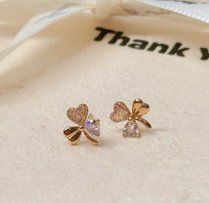 10K Yellow Gold Flower Clover Leaf Earring