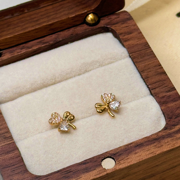 10K Yellow Gold Flower Clover Leaf Earring
