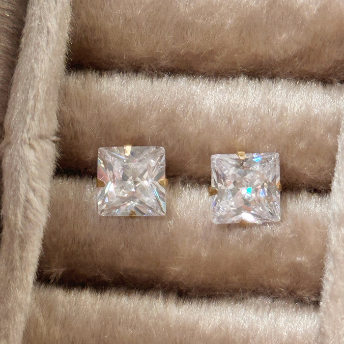 10K Yellow Gold Square 7MM Cubic Zirconia Stud Earring