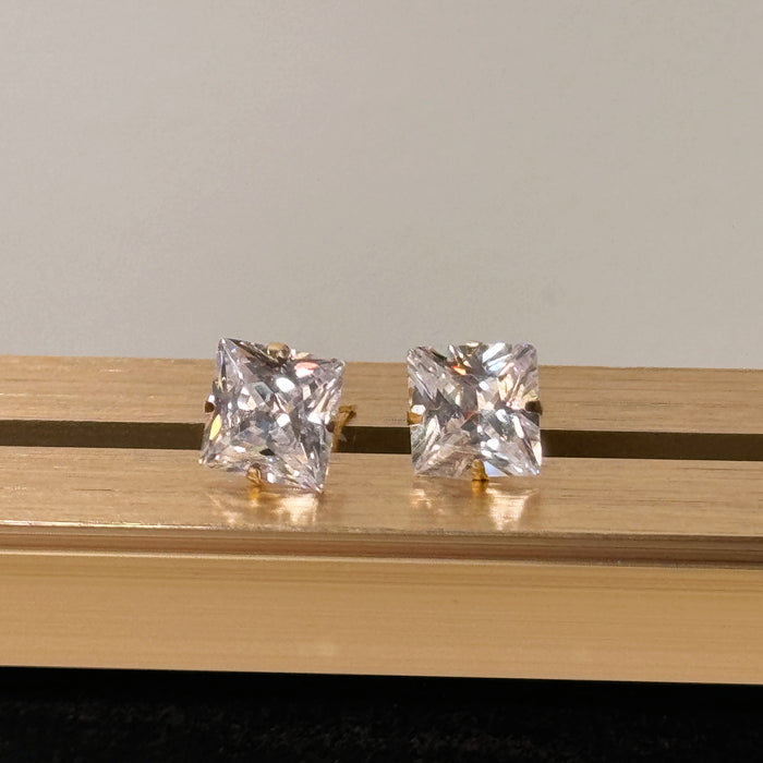10K Yellow Gold Square 7MM Cubic Zirconia Stud Earring