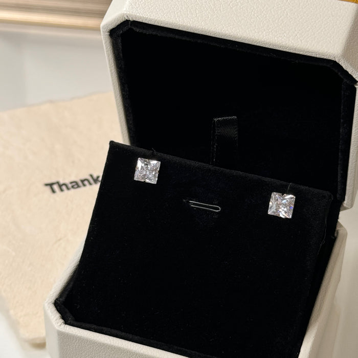 10K Yellow Gold Square 7MM Cubic Zirconia Stud Earring