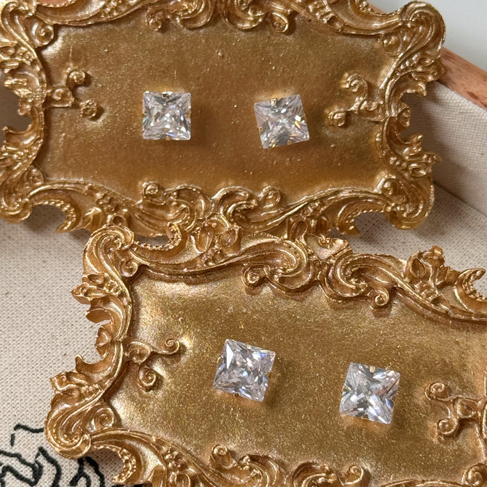 10K Yellow Gold Square 7MM Cubic Zirconia Stud Earring