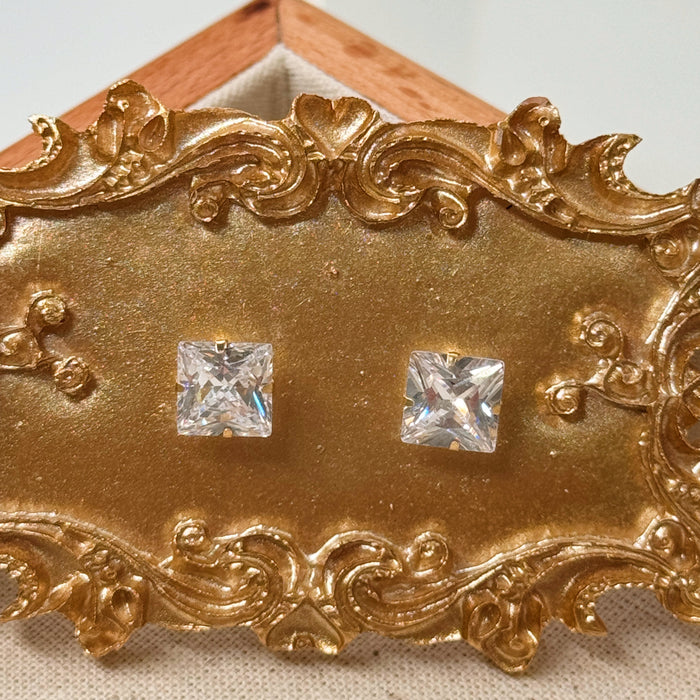 10K Yellow Gold Square 7MM Cubic Zirconia Stud Earring