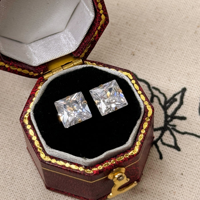 10K Yellow Gold Square 7MM Cubic Zirconia Stud Earring