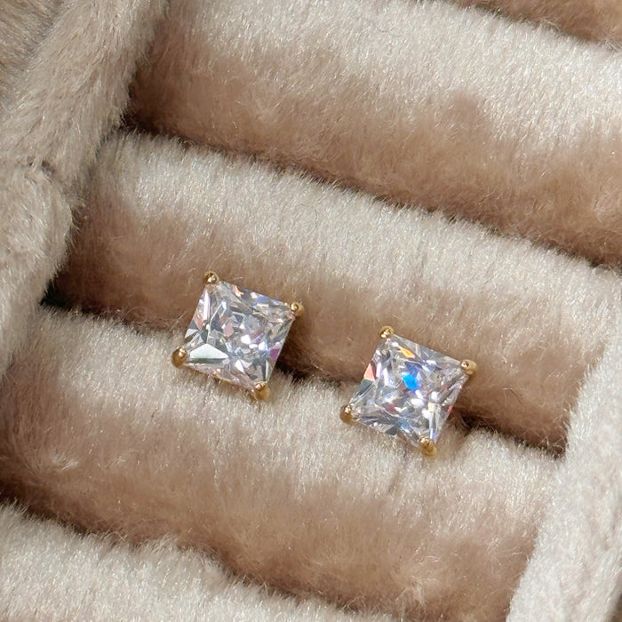 10K Yellow Gold Square 5MM Cubic Zirconia Stud Earring