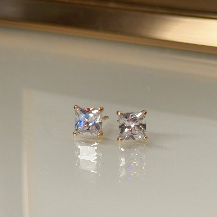 10K Yellow Gold Square 5MM Cubic Zirconia Stud Earring