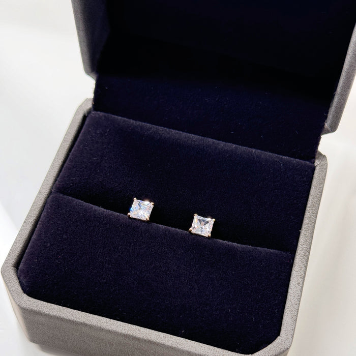 10K Yellow Gold Square 5MM Cubic Zirconia Stud Earring