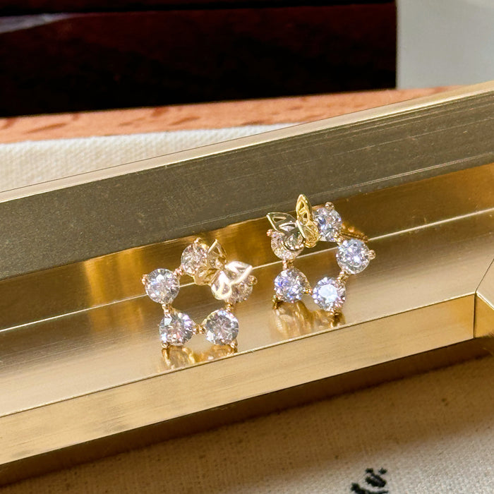 10K Yellow Gold Butterfly Flower Hoop Earring