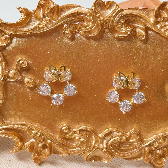 10K Yellow Gold Butterfly Flower Hoop Earring
