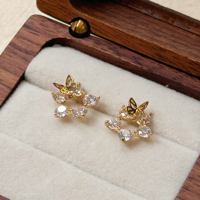 10K Yellow Gold Butterfly Flower Hoop Earring