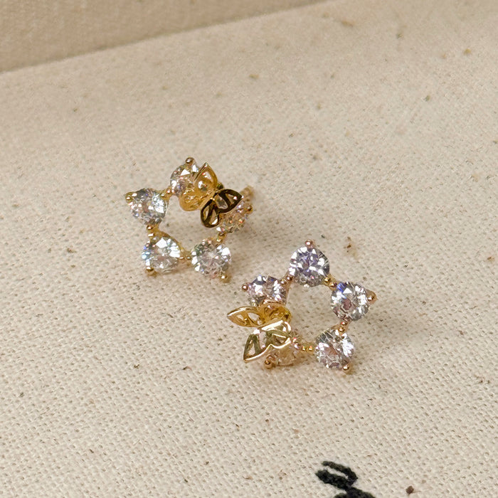 10K Yellow Gold Butterfly Flower Hoop Earring