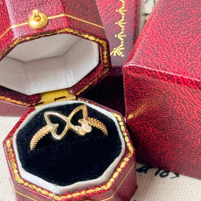 14K Yellow Gold Two Butterfly Trendy Ring