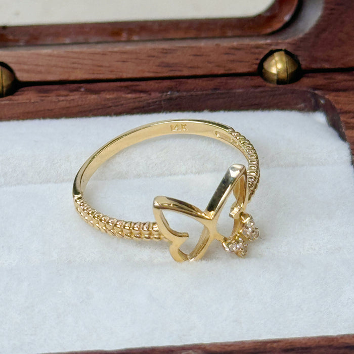 14K Yellow Gold Two Butterfly Trendy Ring