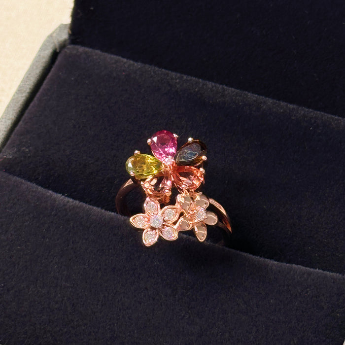 S925 Floral Flower Multi Colour Rainbow Luxury Ring